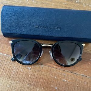 Warby Parker Whittier jet black polished gold sunglasses